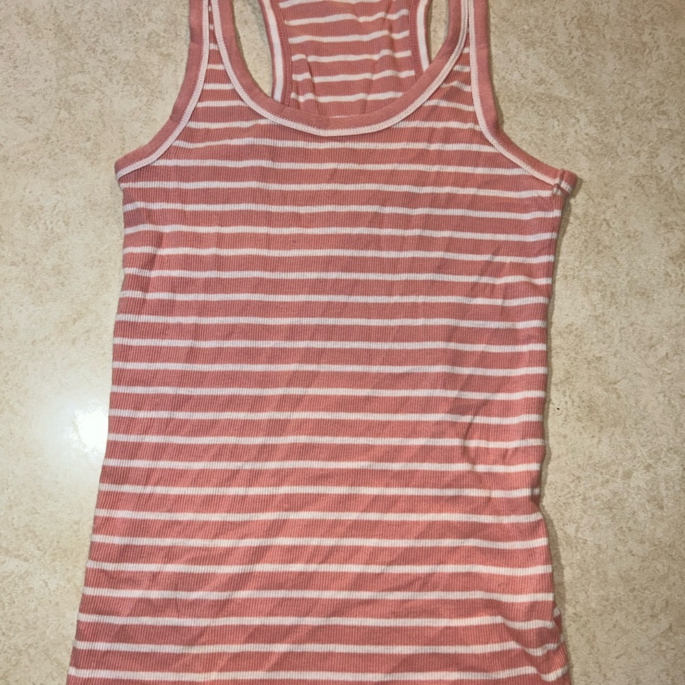 Aerie White and Pink Fitted Sleeveless Tank Top